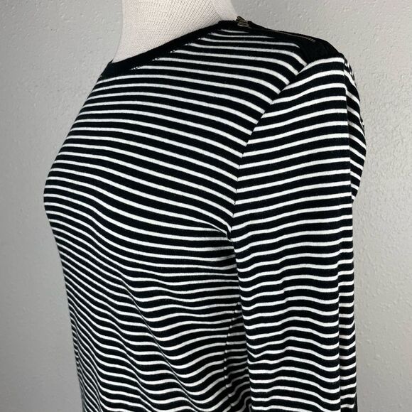 Lauren Ralph Lauren Long Sleeve Black and White Striped Shirt Size L EUC - Picture 4 of 8